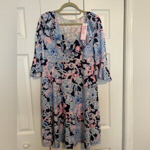 NWT Lilly Pulitzer casual dress, size L, blue floral print